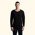 Erkek Siyah %100 Pamuk Kesik Yaka Basic Regular Fit Sweatshirt