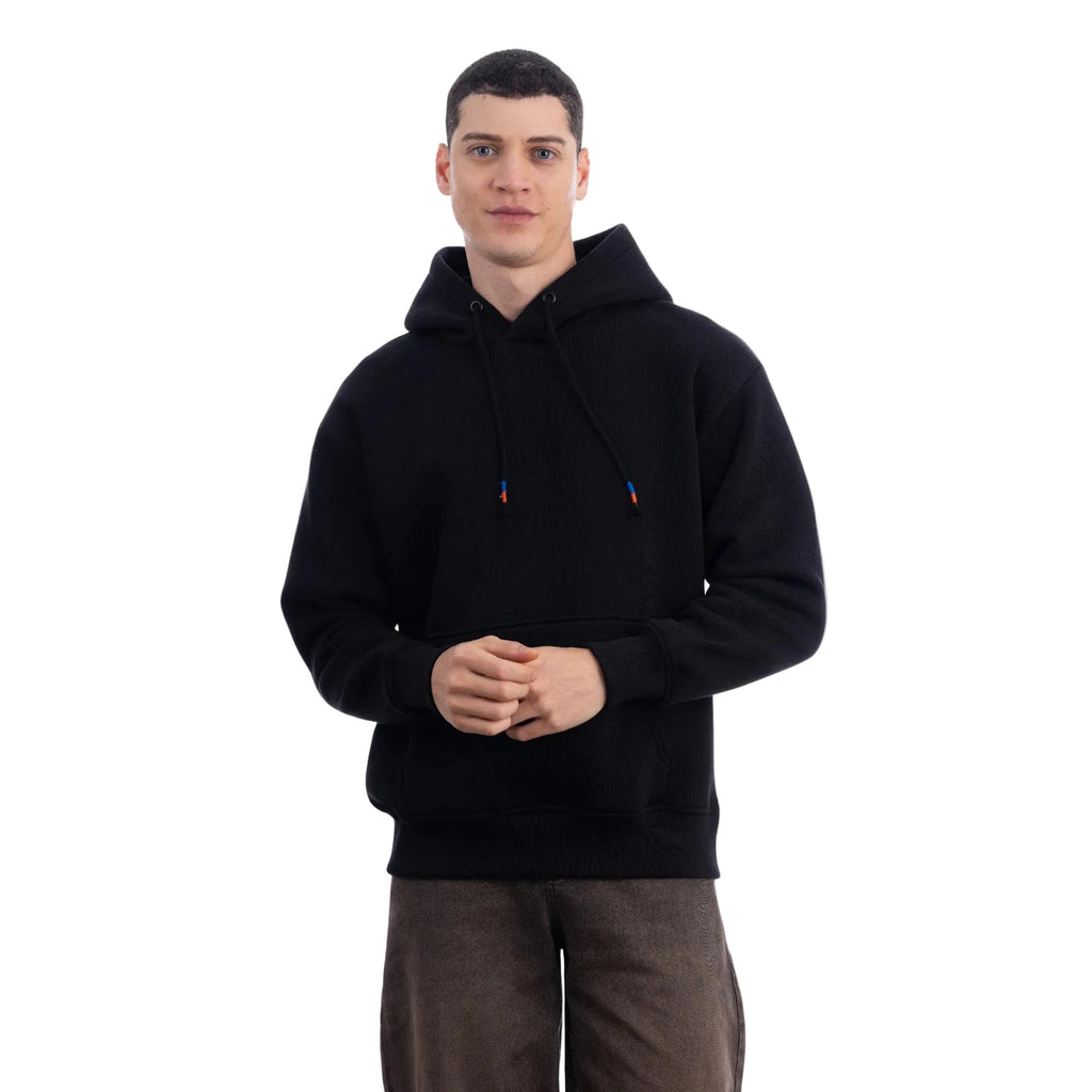 Erkek Siyah Kapüşonlu Kanguru Cepli Basic Sweatshirt Hoodie
