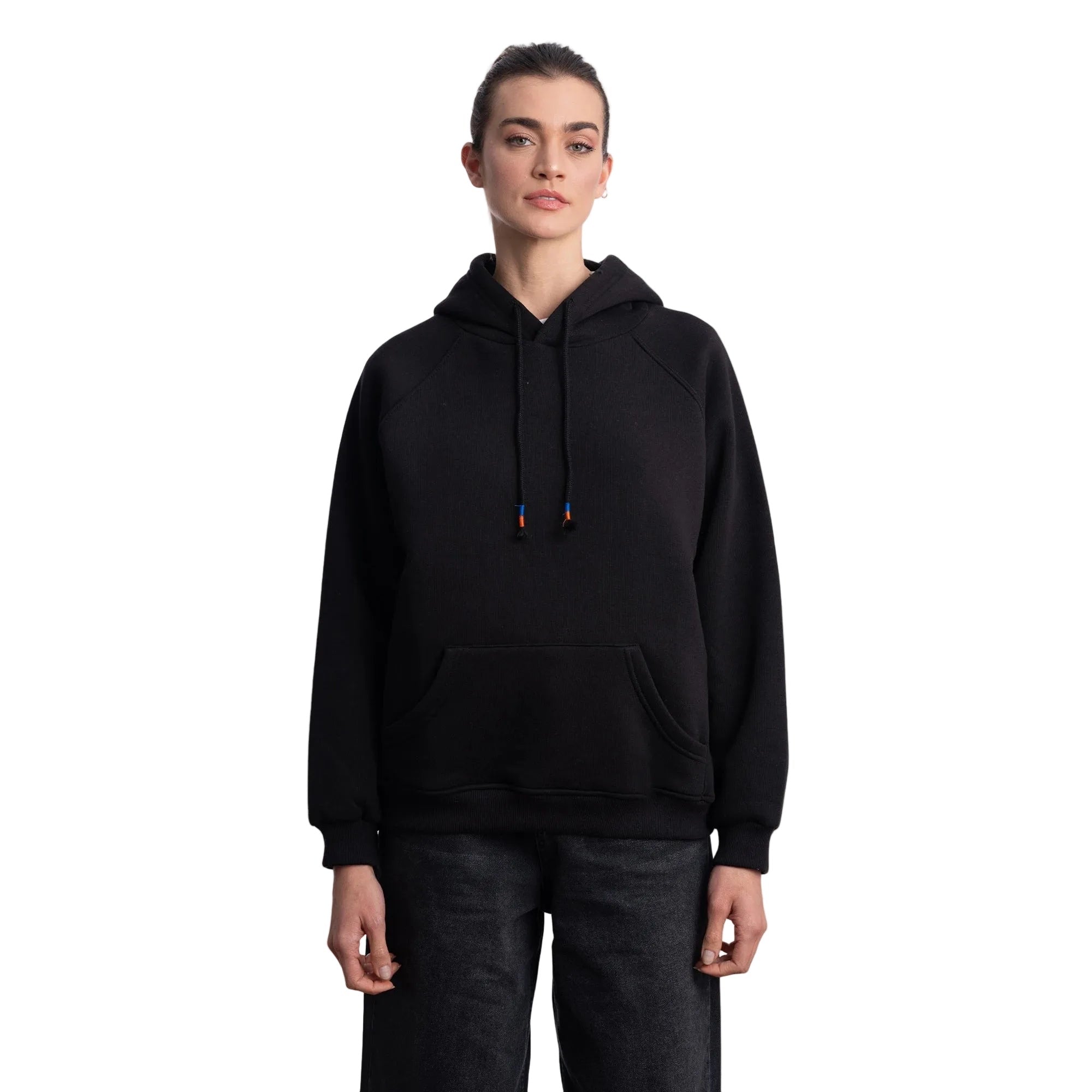 Kadın Siyah Kapüşonlu Salaş Hoodie Sweatshirt