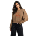 Kadın Kahve Power Nakış Detaylı Crop Oversize Sweatshirt
