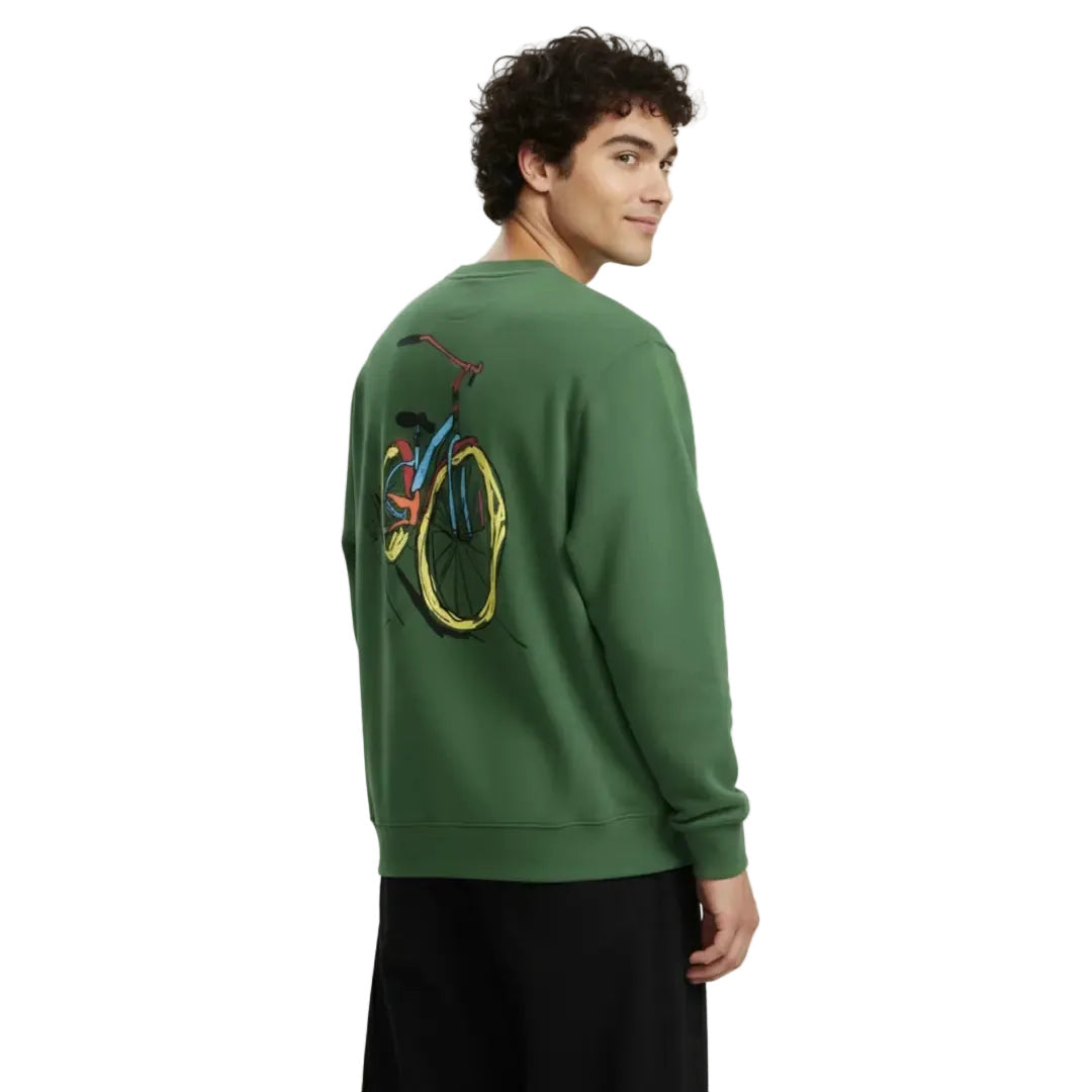 Erkek Yeşil Bicycle Baskılı Regular Fit Sweatshirt