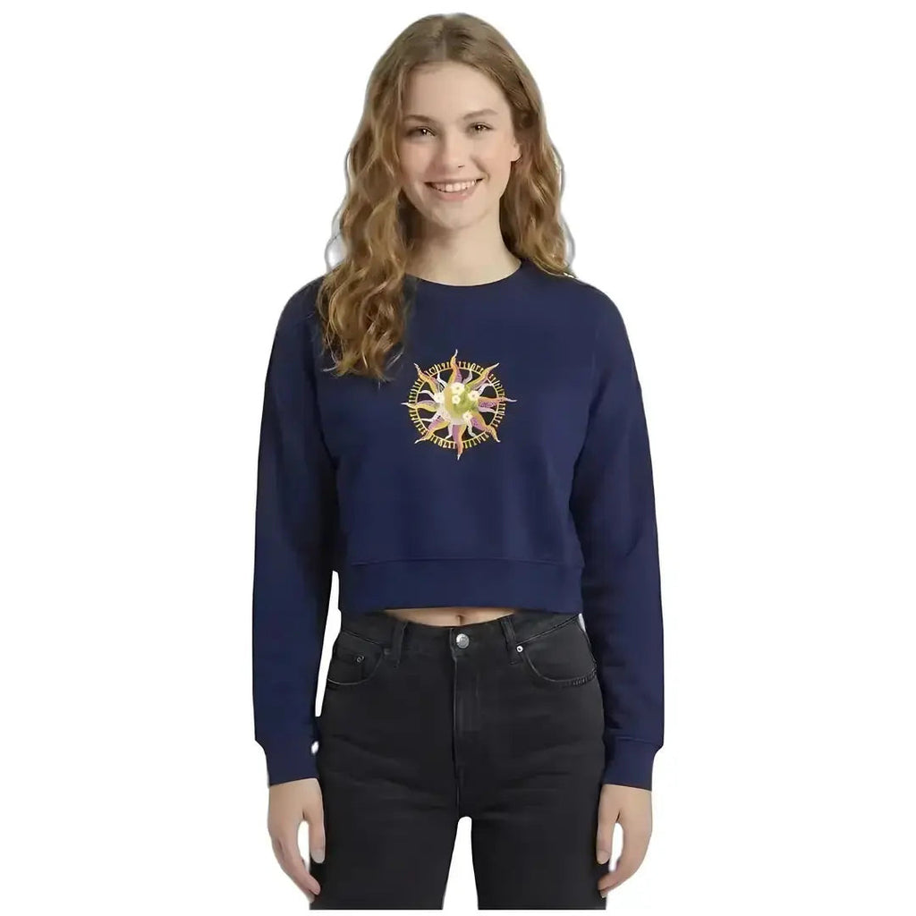 Kadın Lacivert Solar Nakış Detaylı Crop Regular Fit Sweatshirt