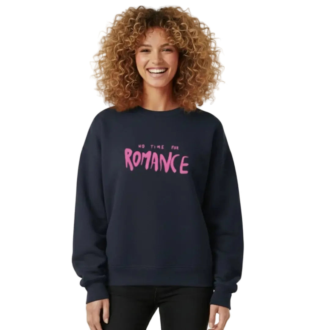 Kadın Lacivert Romance Sloganlı Baskılı Oversize Sweatshirt