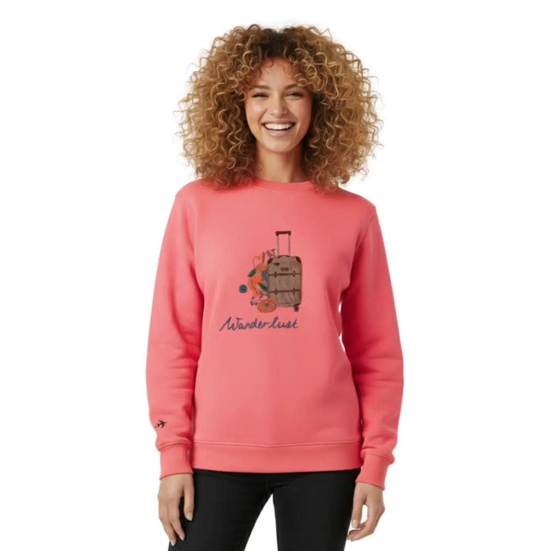 Kadın Pembe Travel Nakış Detaylı Oversize Sweatshirt