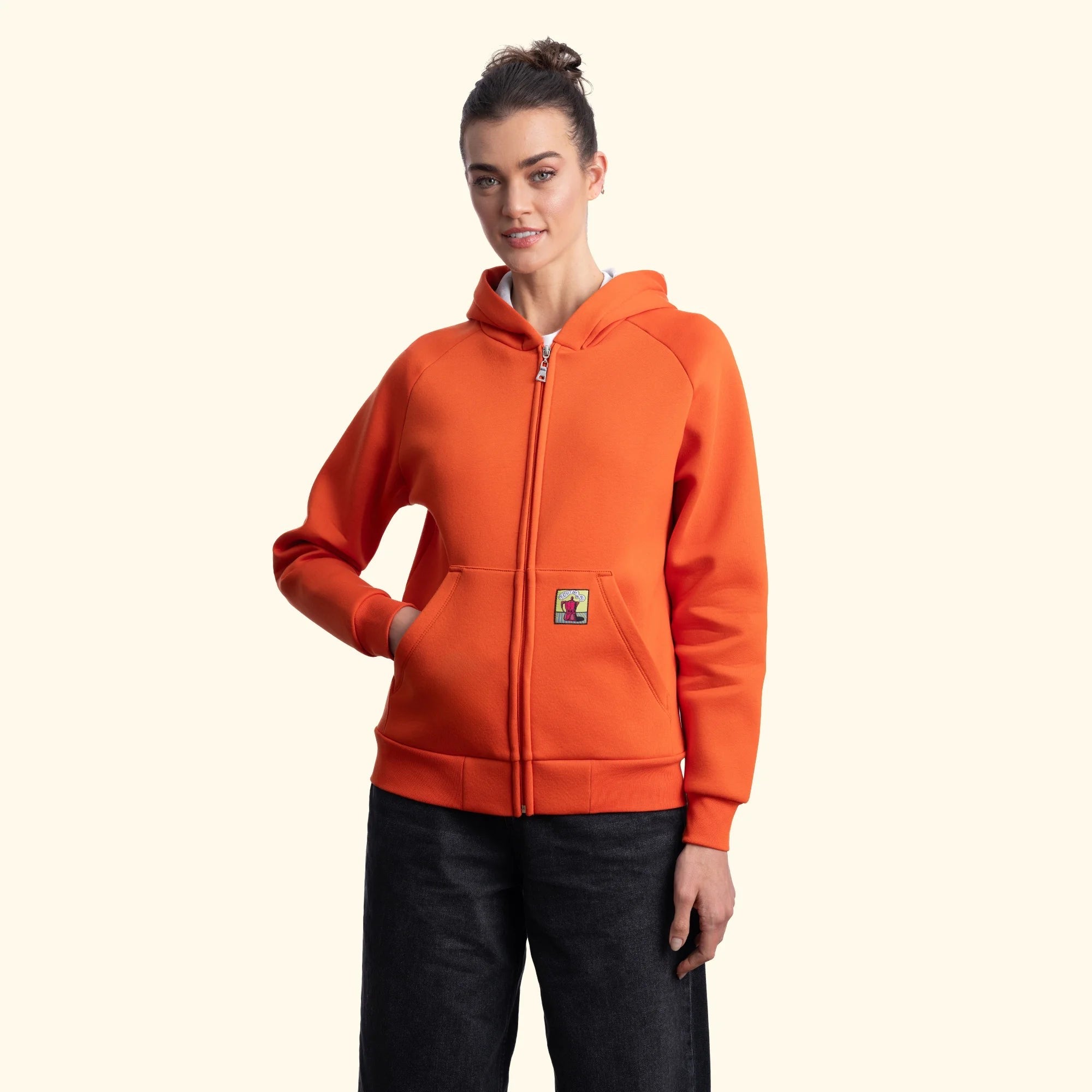 Kadın Oranj Su İtici Flok Kapüşonlu Sweatshirt Ceket