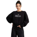 Kadın Siyah Black Nakış Detaylı Crop Oversize Sweatshirt