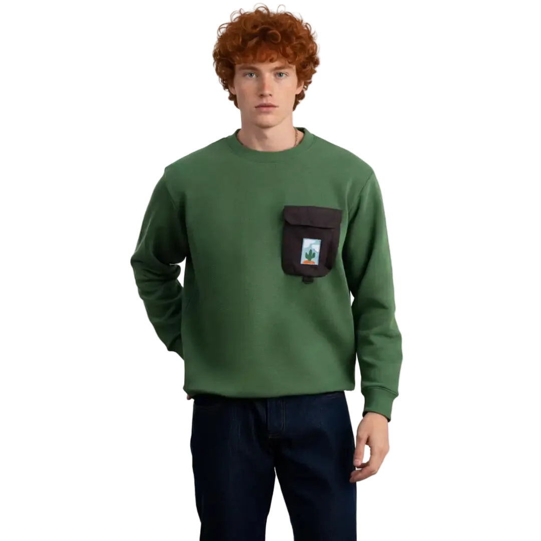 Erkek Yeşil Arma Detaylı Göğüs Cepli Regular Fit Sweatshirt