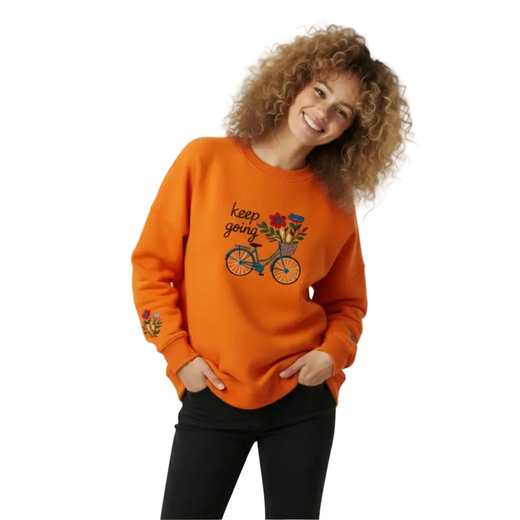 Kadın Turuncu Balance Nakış Detaylı Oversize Sweatshirt