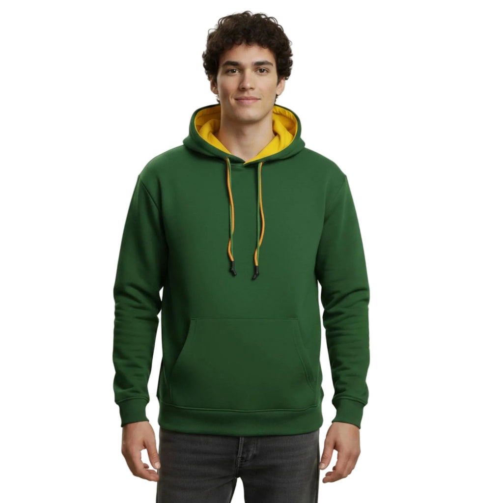 Erkek Yeşil Kontrast Kapüşonlu Çift Bağcıklı Regular Fit Sweatshirt