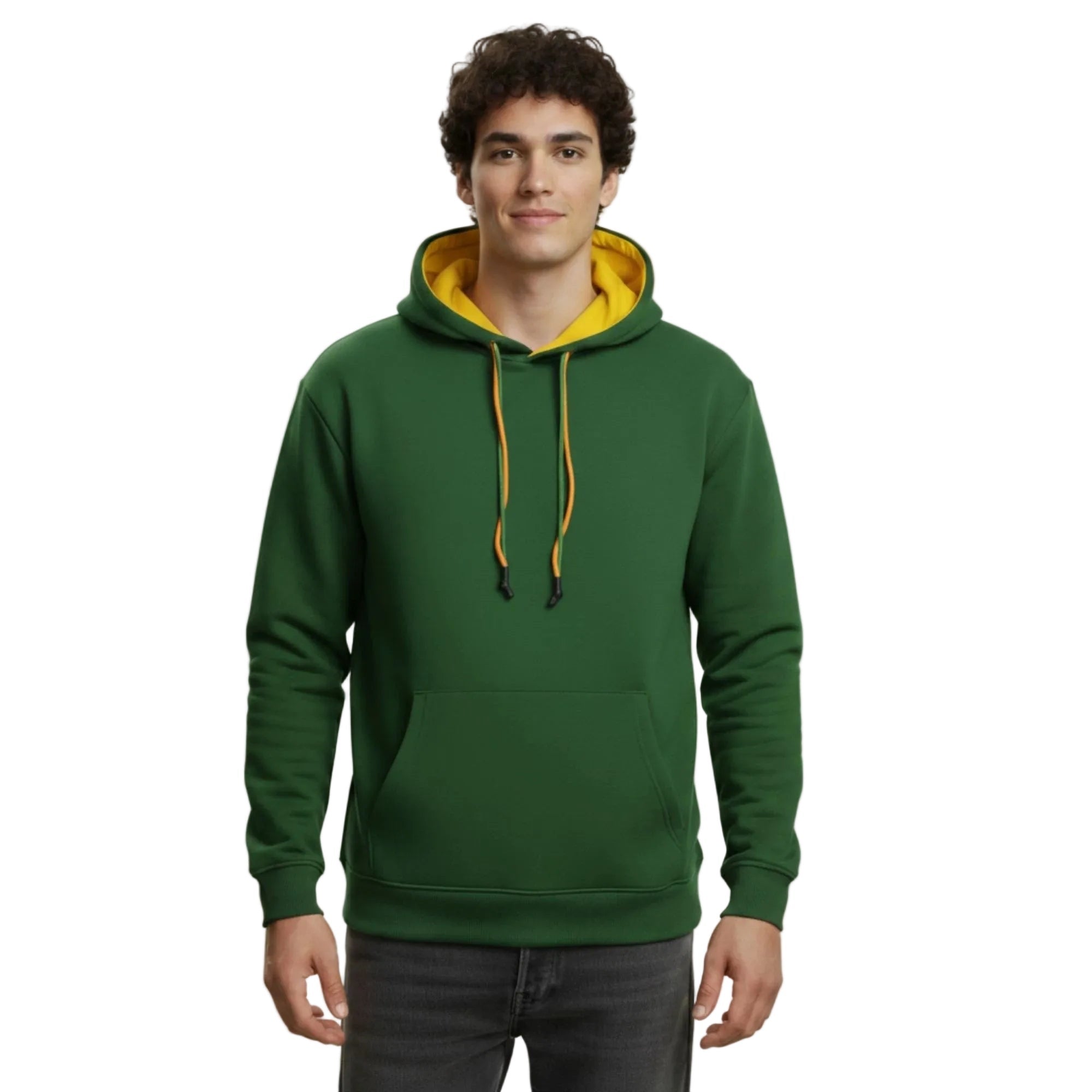 Erkek Yeşil Kontrast Kapüşonlu Çift Bağcıklı Regular Fit Sweatshirt
