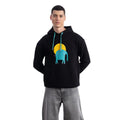 Erkek Siyah Elephant Baskılı Kapüşonlu %100 Pamuk Sweatshirt