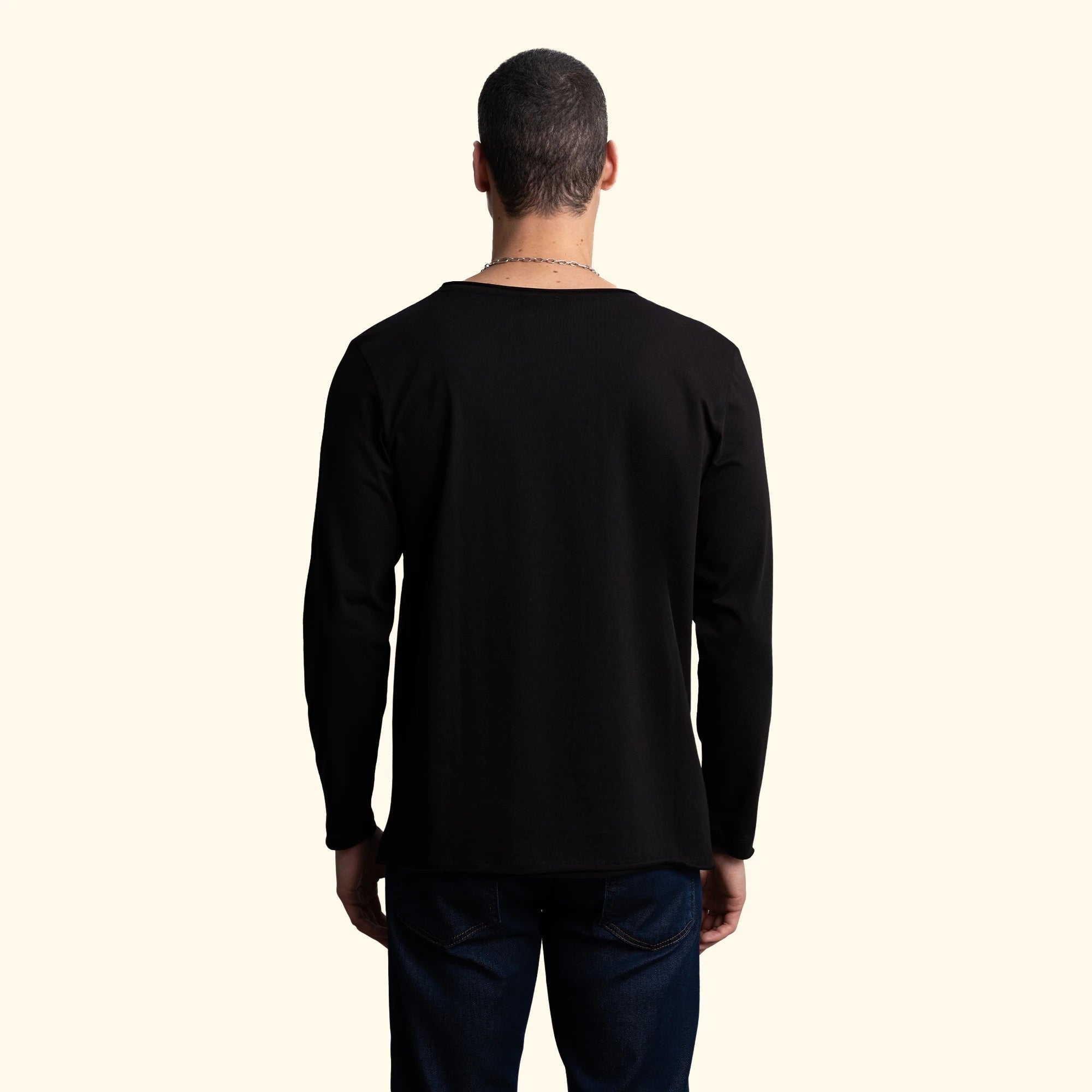 Erkek Siyah %100 Pamuk Kesik Yaka Basic Regular Fit Sweatshirt - 2