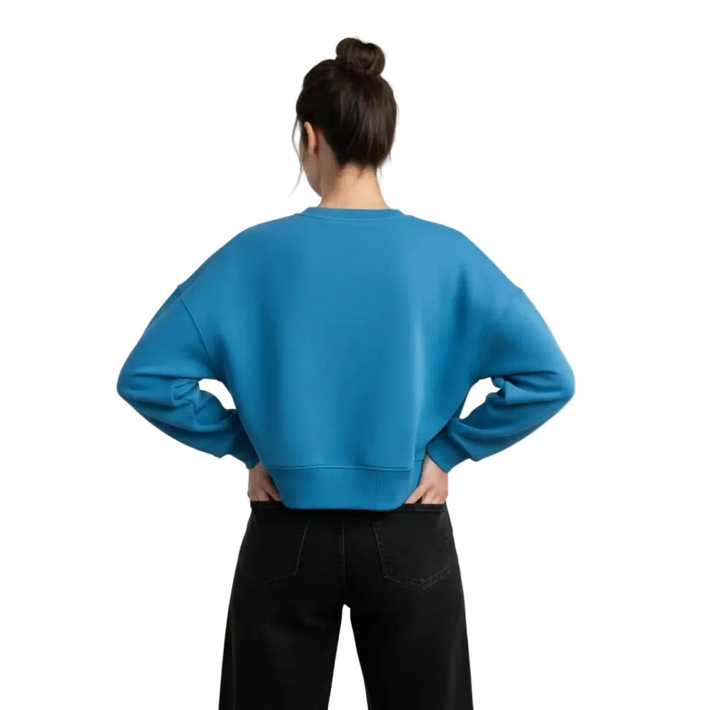 Kadın Petrol Darling Nakış Detaylı Crop Oversize Sweatshirt - 2
