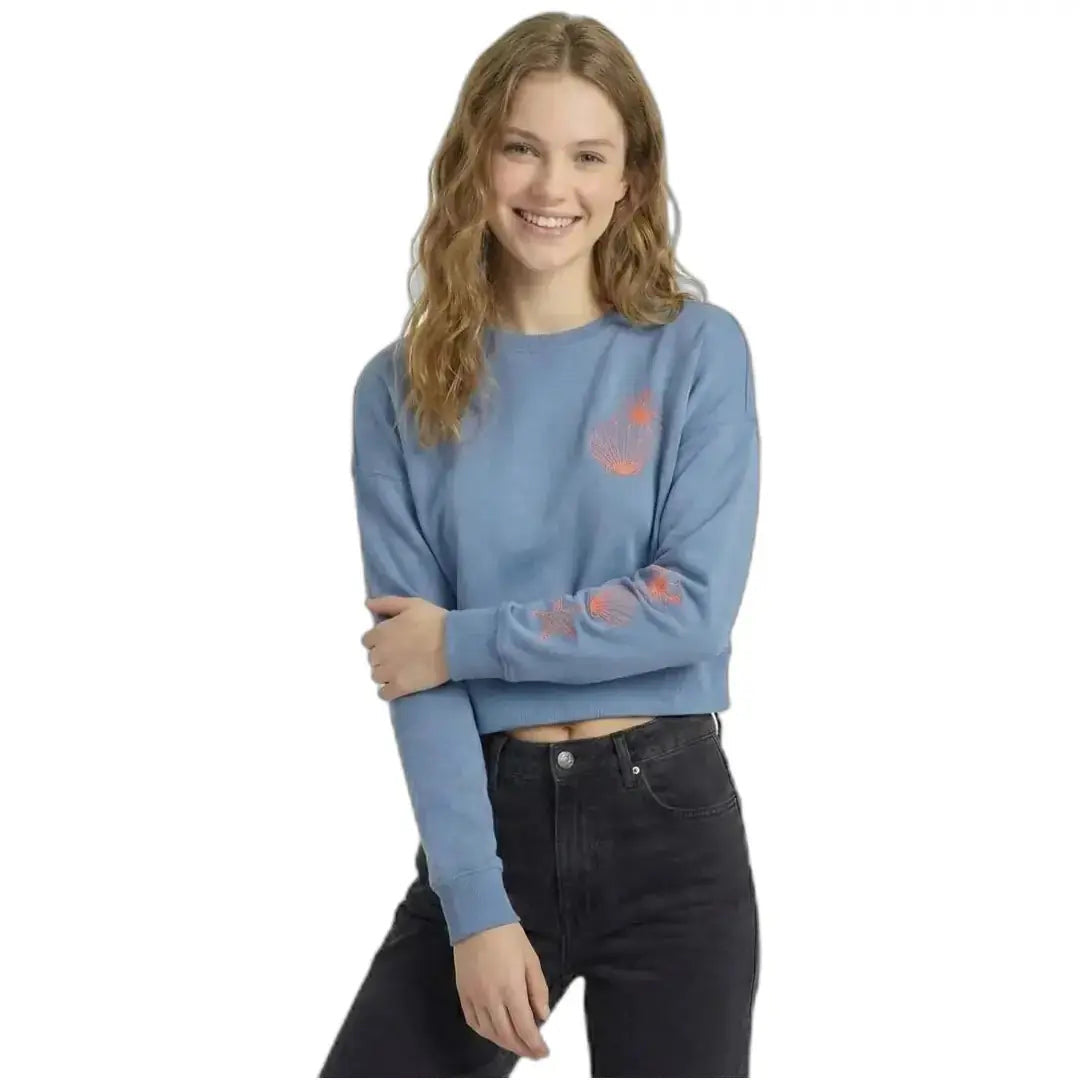Kadın Bebe Mavi Reef Deniz Nakışlı Crop Regular Fit Sweatshirt - 2