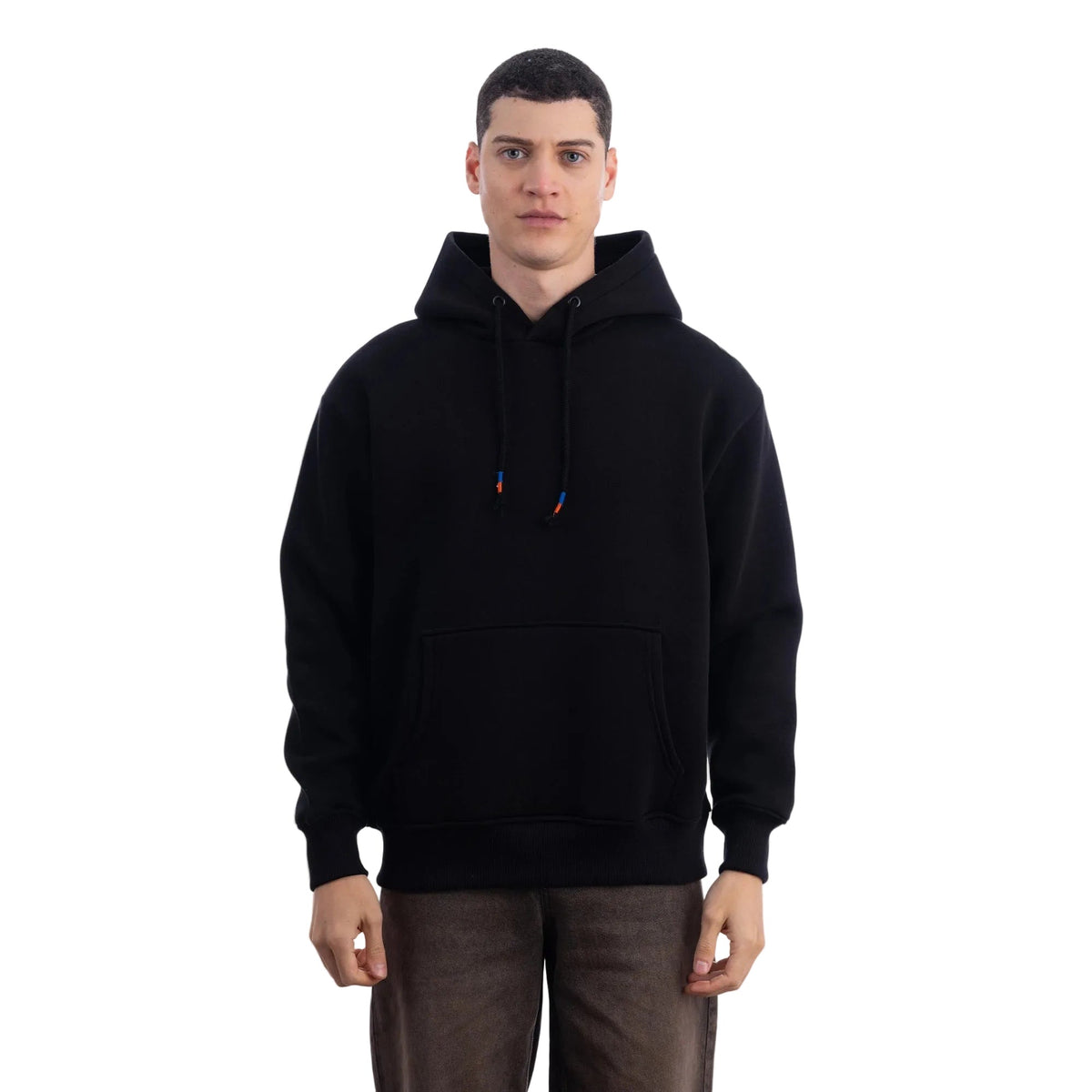 Erkek Kapüşonlu Kanguru Cepli Basic Sweatshirt Hoodie - Siyah