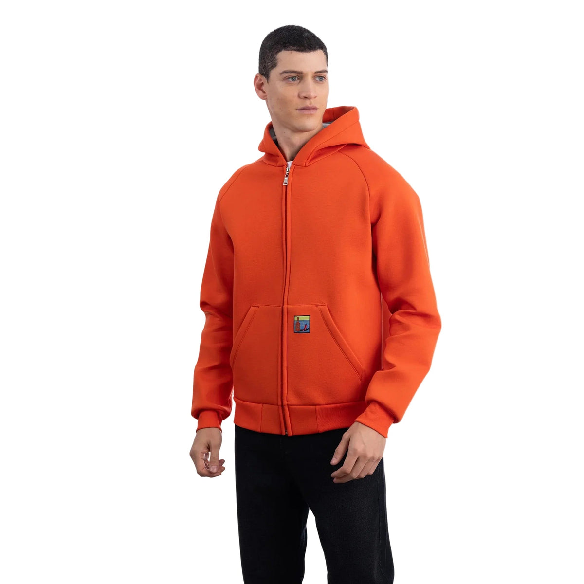 Erkek Su İtici Kapüşonlu Flok Sweatshirt Ceket - Oranj