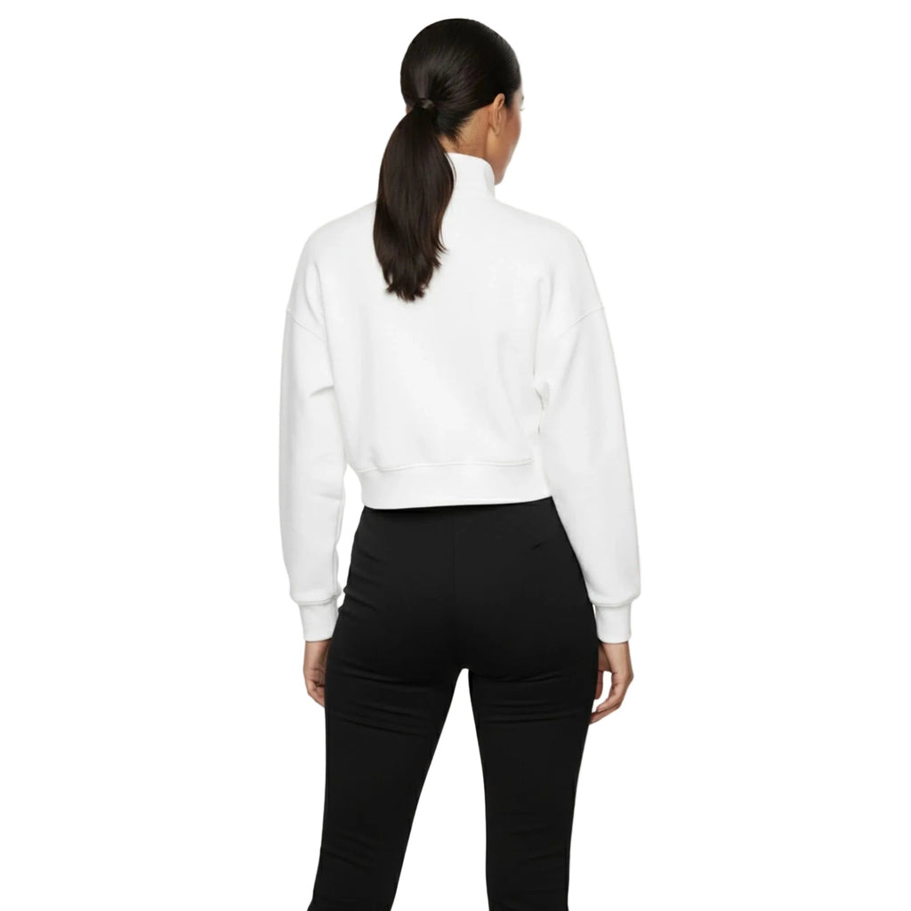 Kadın Beyaz Yarım Fermuarlı Dik Yaka Crop Sweatshirt - 2