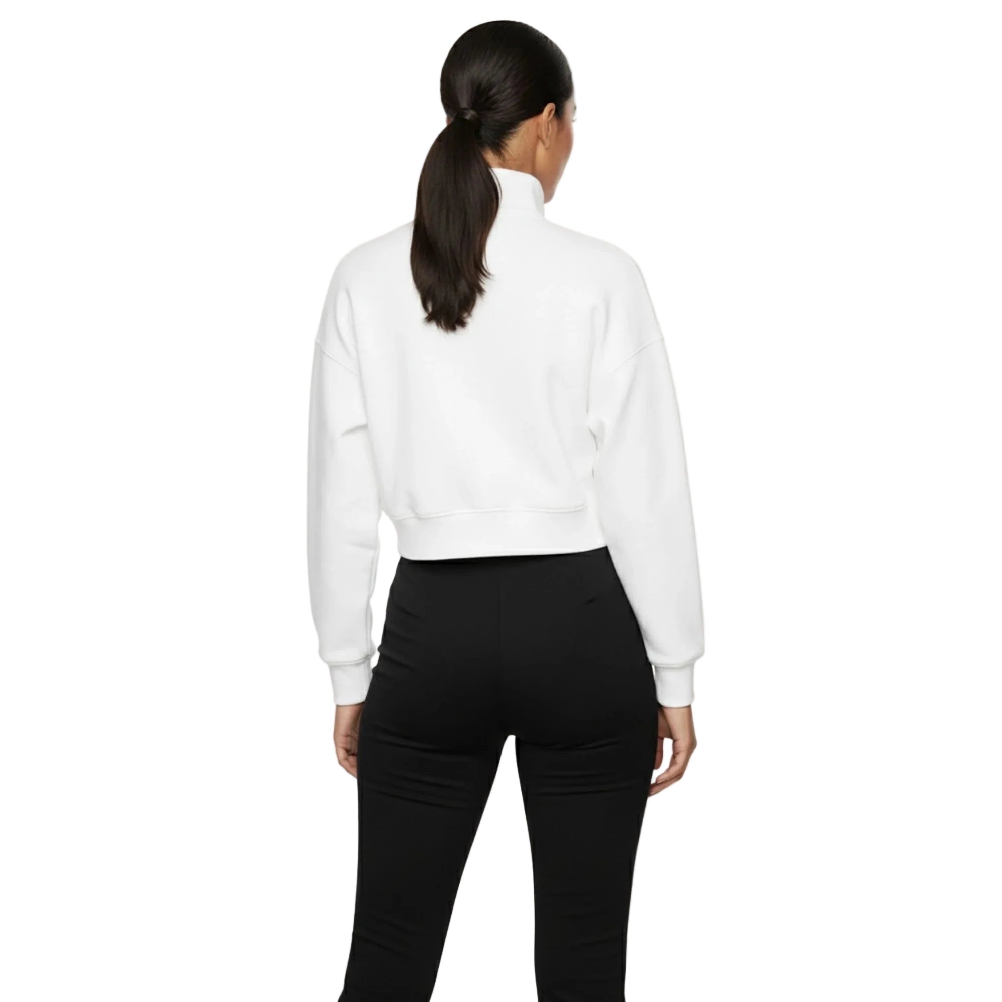 Kadın Beyaz Yarım Fermuarlı Dik Yaka Crop Sweatshirt - 2