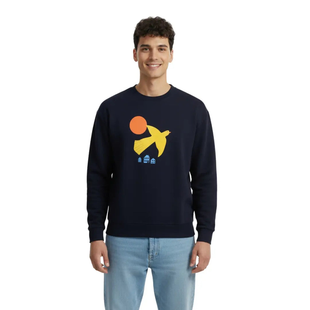 Erkek Lacivert Yellow Bird Baskılı %100 Pamuk Regular Fit Sweatshirt - 2