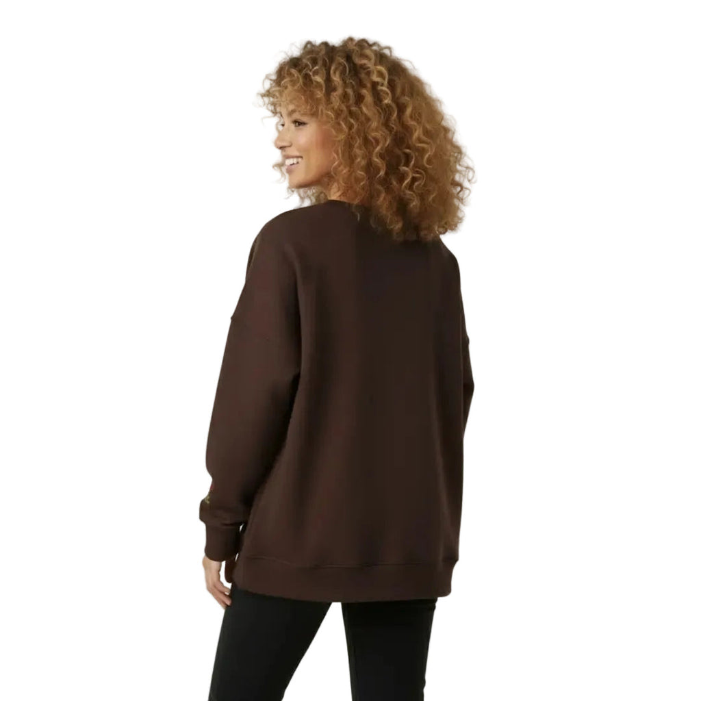 Kadın Kahverengi Books Nakış Detaylı Oversize Sweatshirt - 2