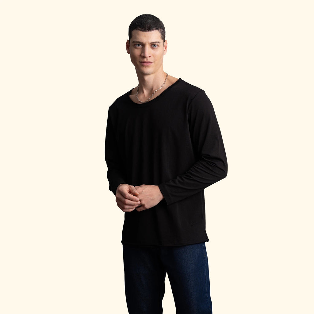 Erkek Siyah %100 Pamuk Kesik Yaka Basic Regular Fit Sweatshirt - 3