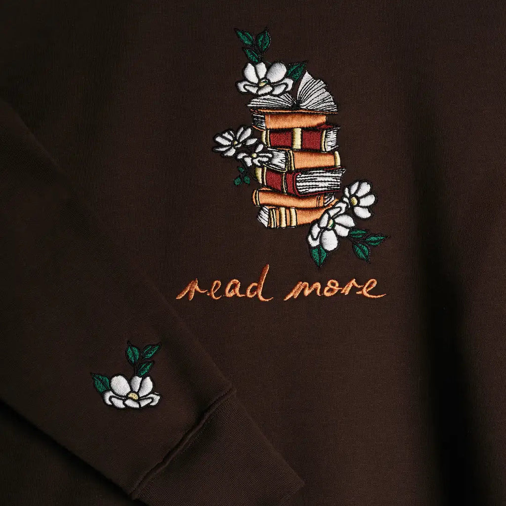 Kadın Kahverengi Books Nakış Detaylı Oversize Sweatshirt - 3