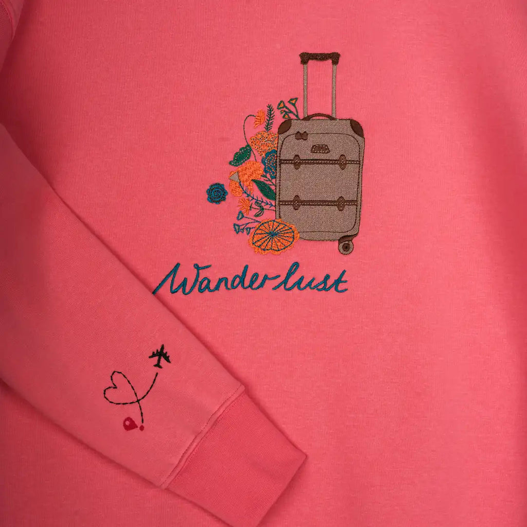 Kadın Pembe Travel Nakış Detaylı Oversize Sweatshirt - 3