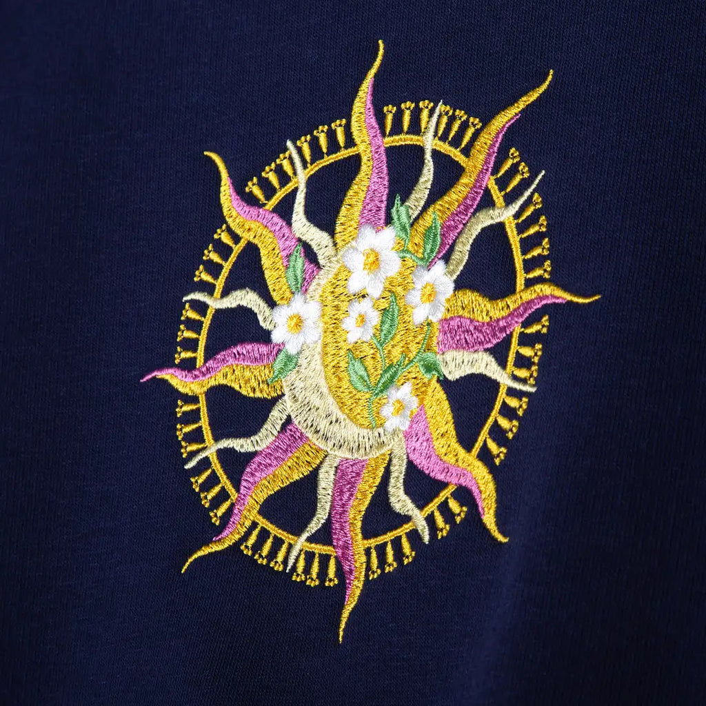 Kadın Lacivert Solar Nakış Detaylı Crop Regular Fit Sweatshirt - 3