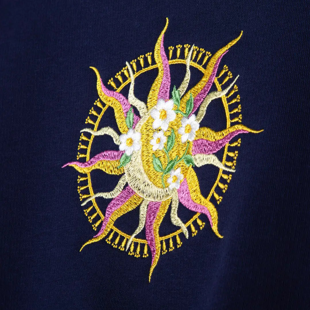 Kadın Lacivert Solar Nakış Detaylı Crop Regular Fit Sweatshirt - 3