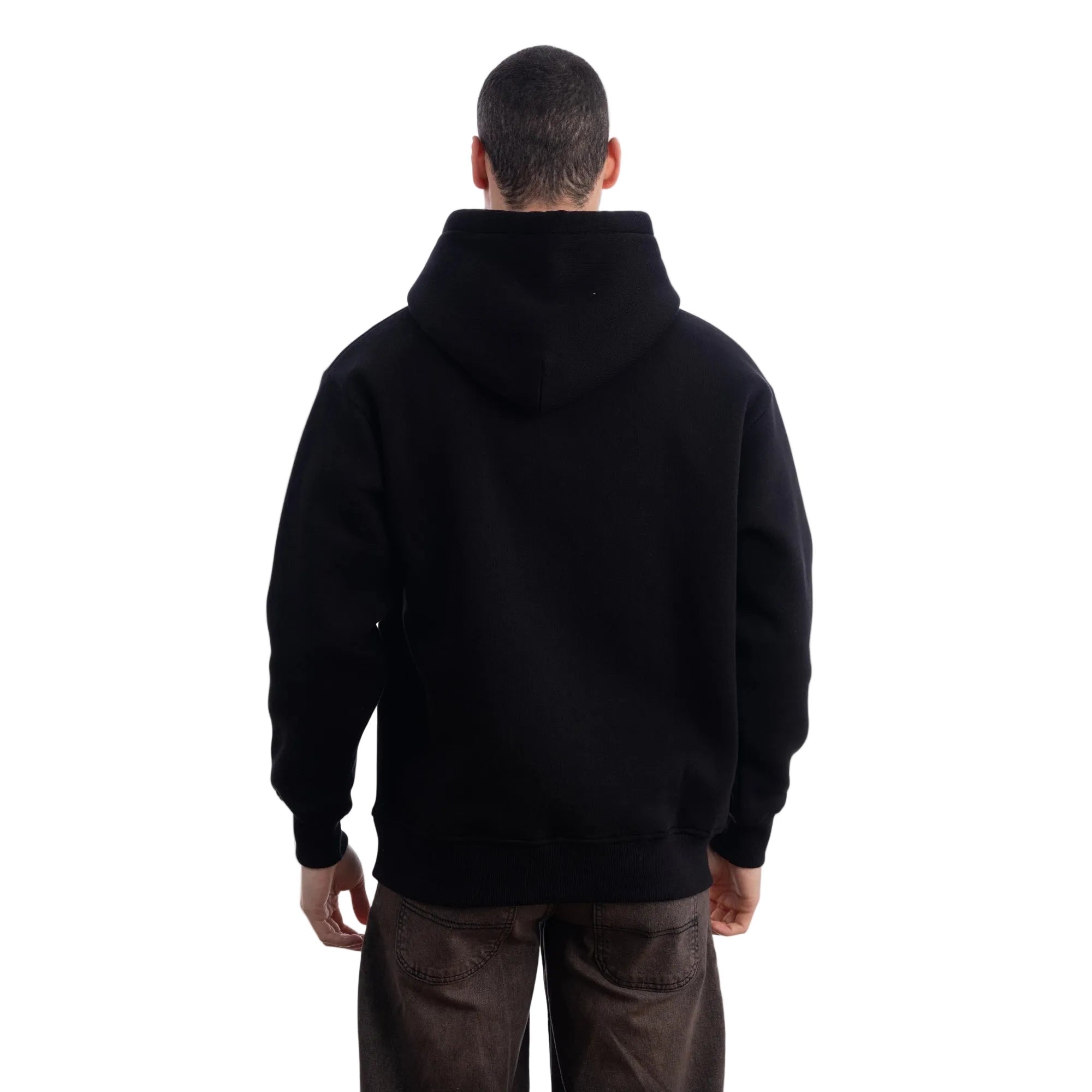 Erkek Siyah Kapüşonlu Kanguru Cepli Basic Sweatshirt Hoodie - 3