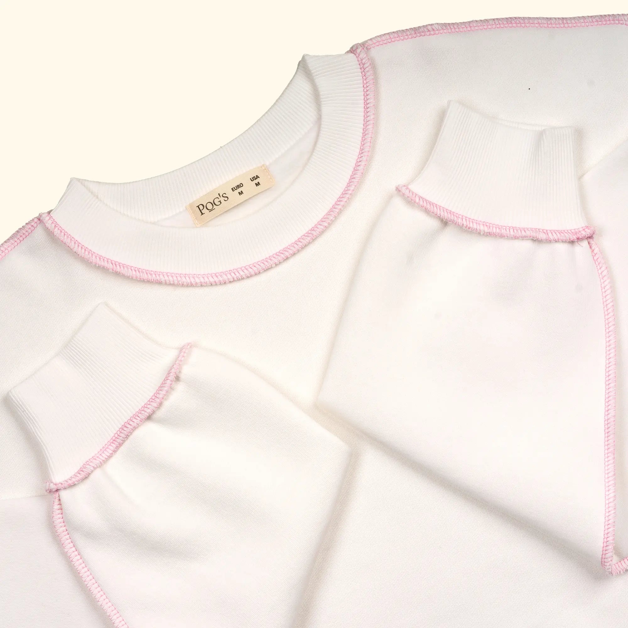 Kadın Beyaz-Pembe Kontrast Dikişli Oversize Salaş Sweatshirt - 3