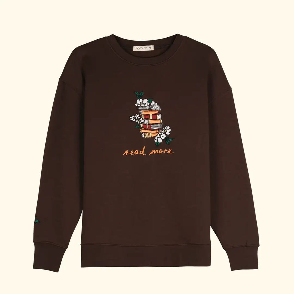 Kadın Kahverengi Books Nakış Detaylı Oversize Sweatshirt - 4