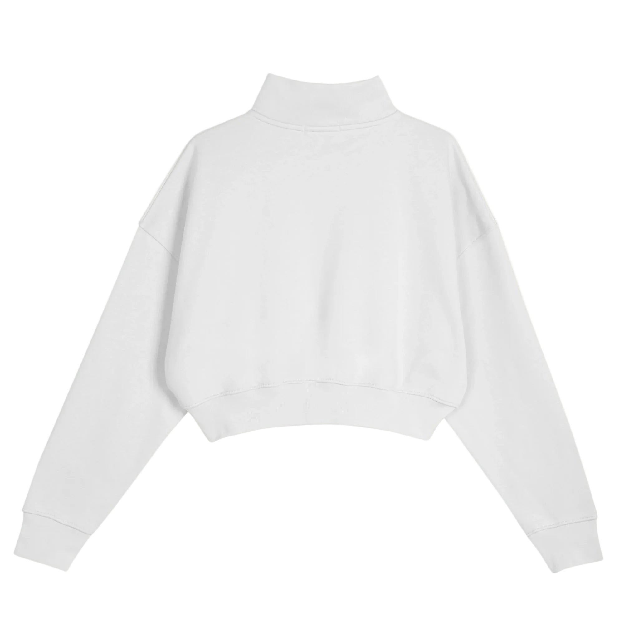 Kadın Beyaz Yarım Fermuarlı Dik Yaka Crop Sweatshirt - 4