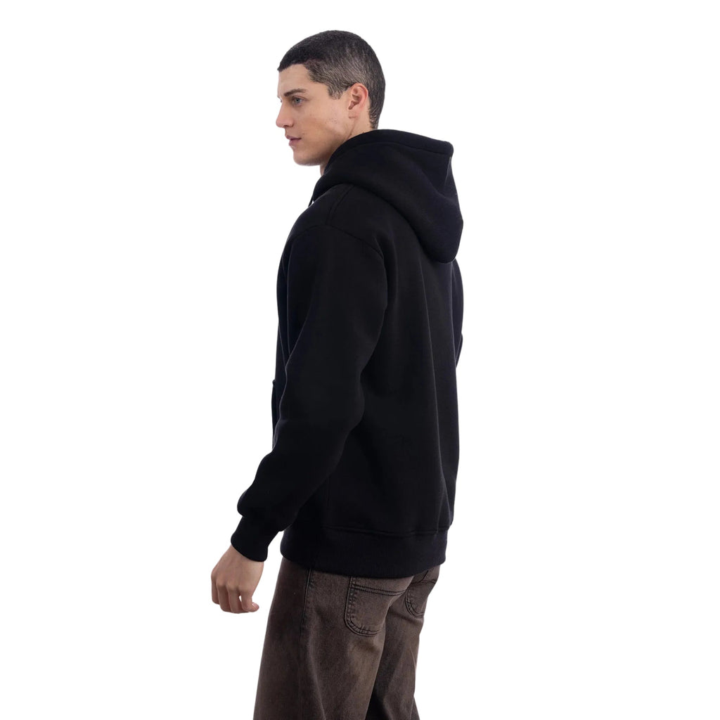 Erkek Siyah Kapüşonlu Kanguru Cepli Basic Sweatshirt Hoodie - 4