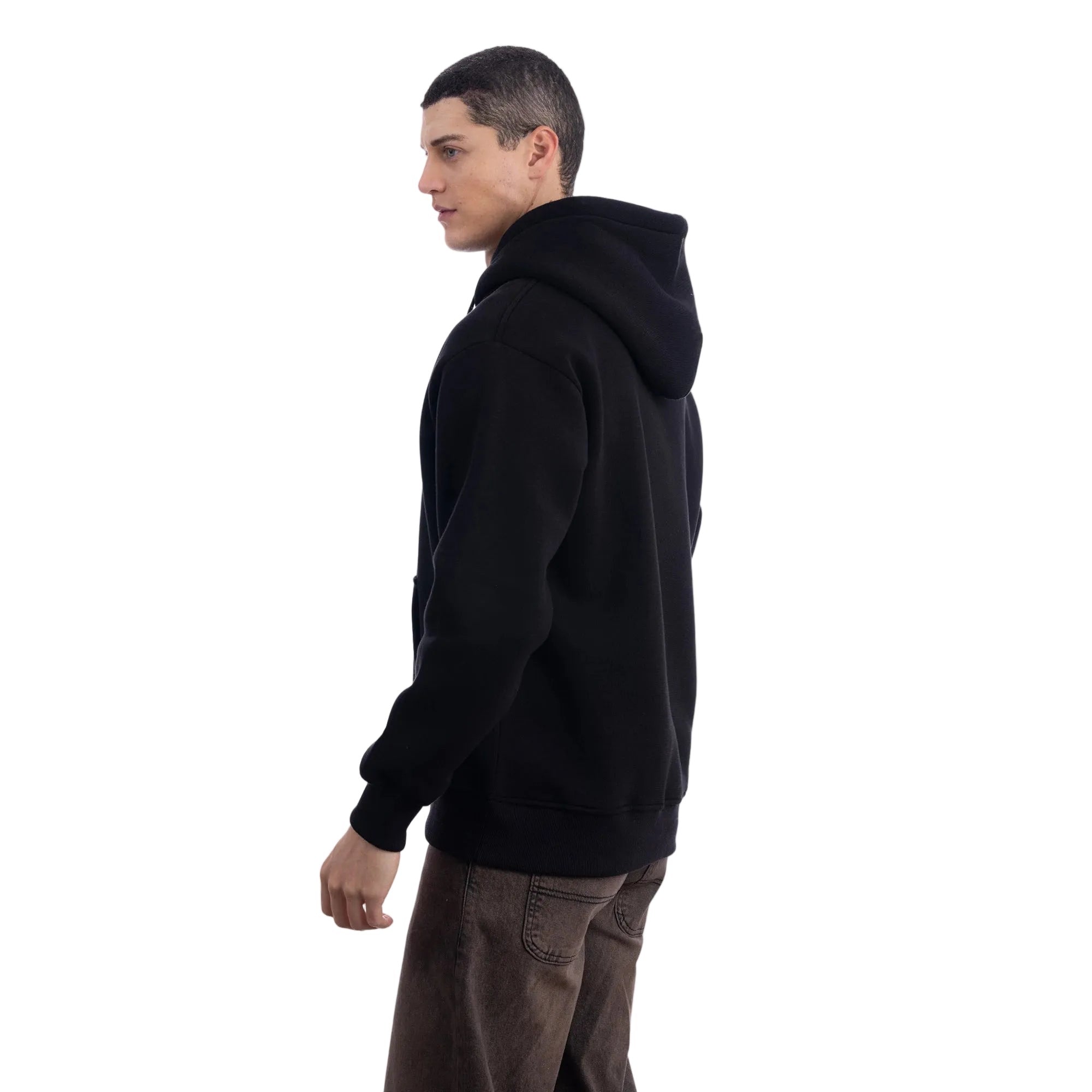 Erkek Siyah Kapüşonlu Kanguru Cepli Basic Sweatshirt Hoodie - 4