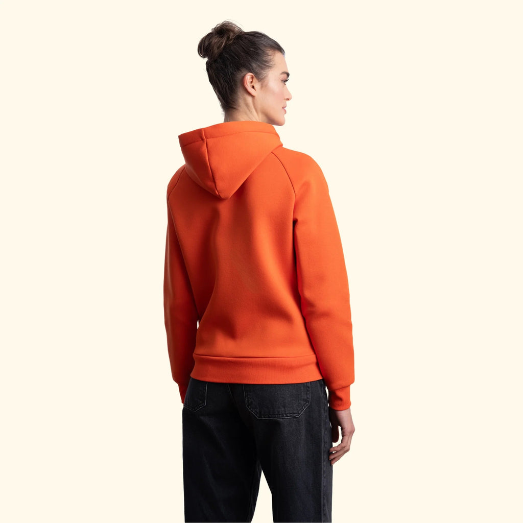 Kadın Oranj Su İtici Flok Kapüşonlu Sweatshirt Ceket - 4