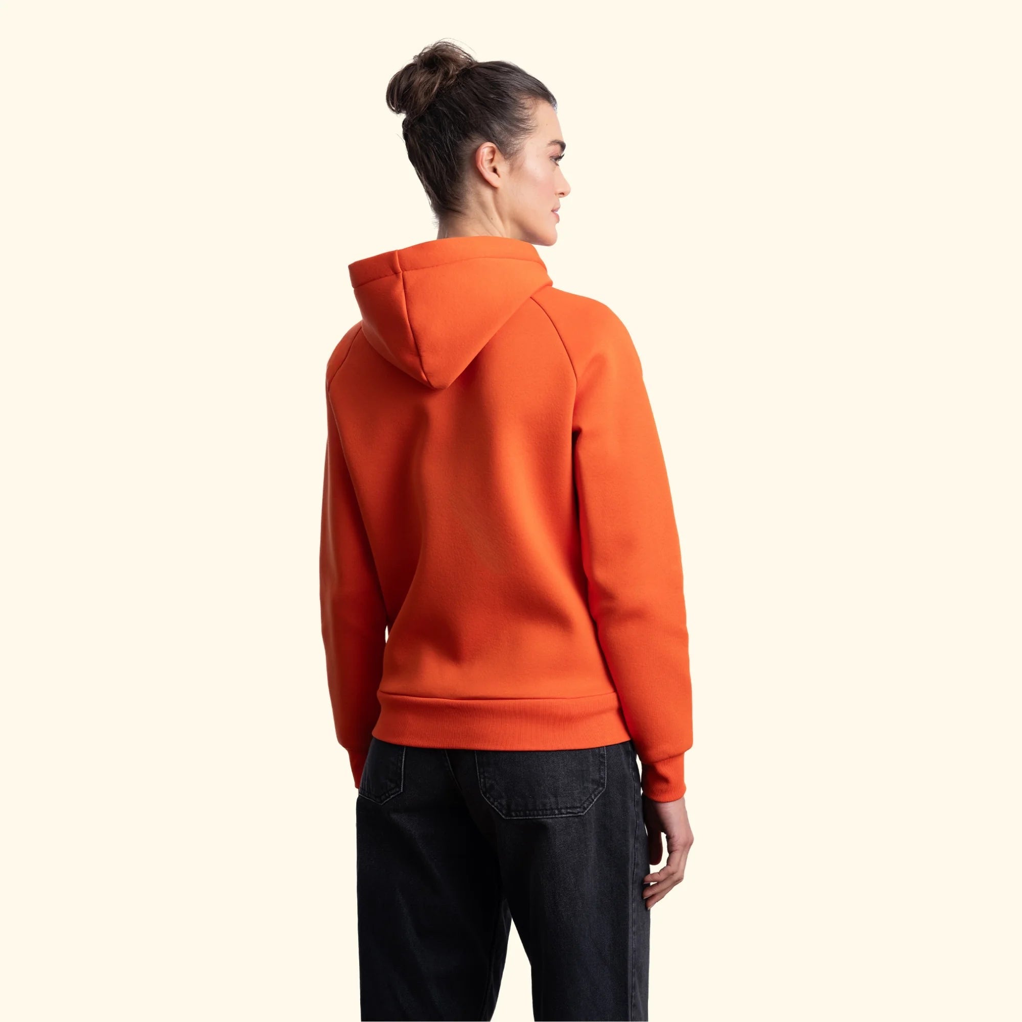 Kadın Oranj Su İtici Flok Kapüşonlu Sweatshirt Ceket - 4