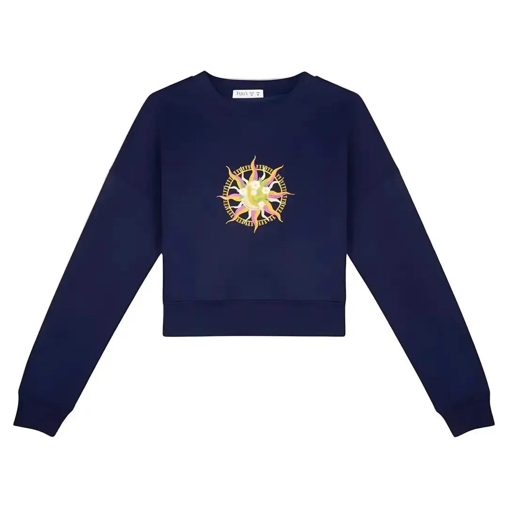 Kadın Lacivert Solar Nakış Detaylı Crop Regular Fit Sweatshirt - 4
