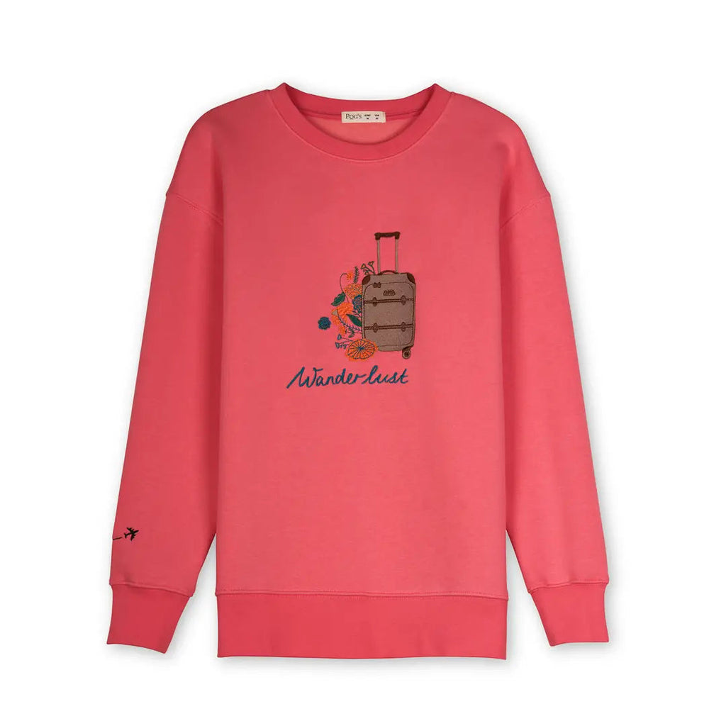 Kadın Pembe Travel Nakış Detaylı Oversize Sweatshirt - 4