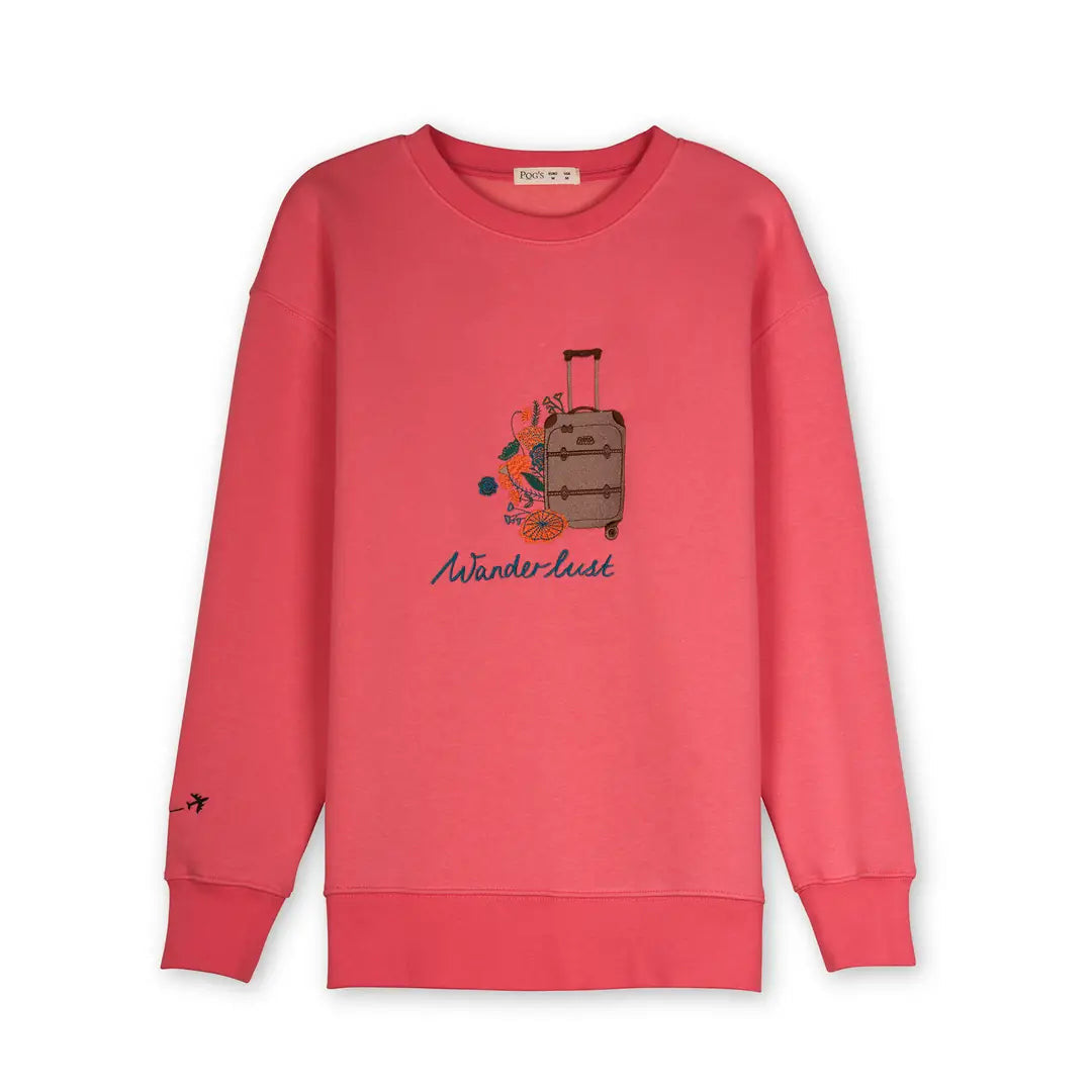 Kadın Pembe Travel Nakış Detaylı Oversize Sweatshirt - 4
