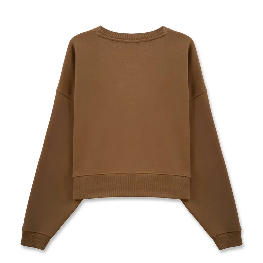 Kadın Kahve Power Nakış Detaylı Crop Oversize Sweatshirt - 4