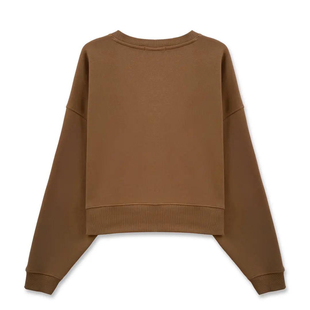 Kadın Kahve Power Nakış Detaylı Crop Oversize Sweatshirt - 4
