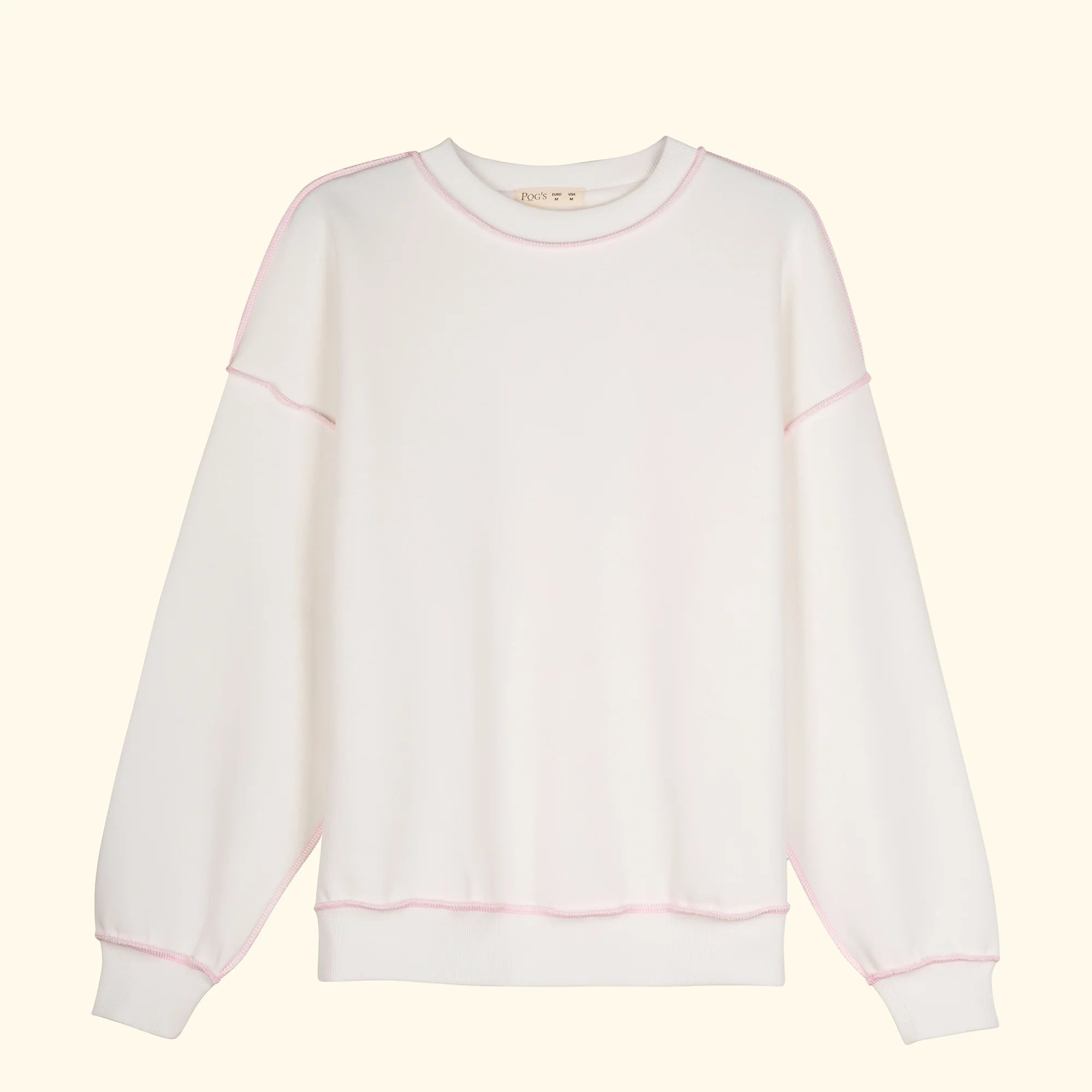 Kadın Beyaz-Pembe Kontrast Dikişli Oversize Salaş Sweatshirt - 4