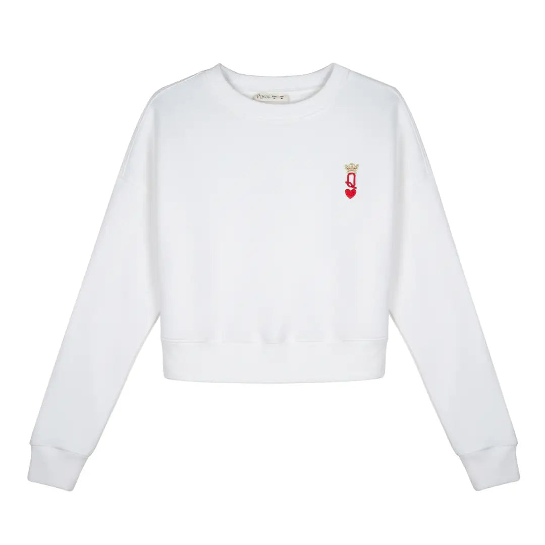 Kadın Beyaz Queen Nakış Detaylı Crop Regular Fit Sweatshirt - 4