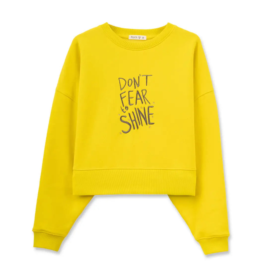 Kadın Sarı Shine Nakış Detaylı Crop Oversize Sweatshirt - 4