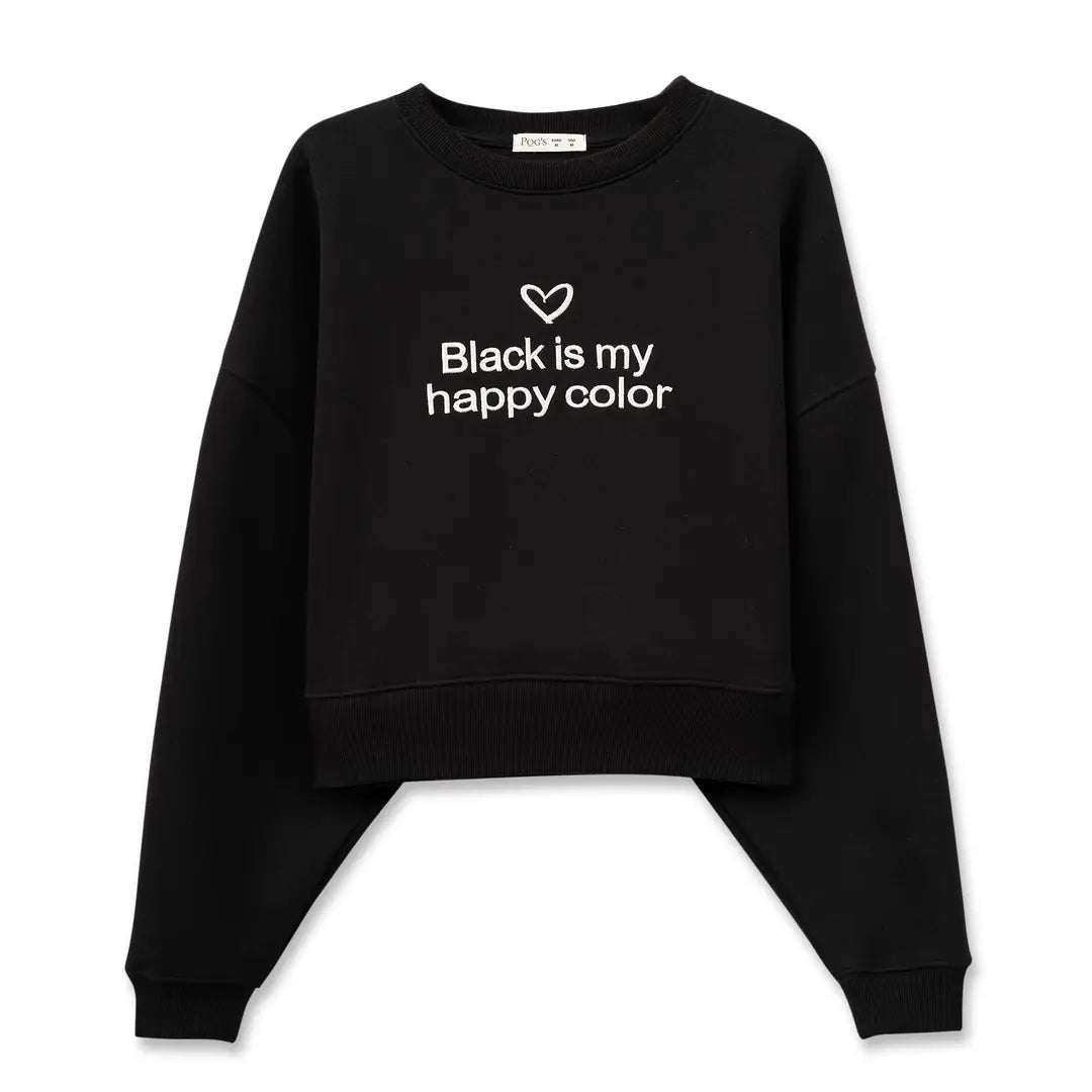 Kadın Siyah Black Nakış Detaylı Crop Oversize Sweatshirt - 4