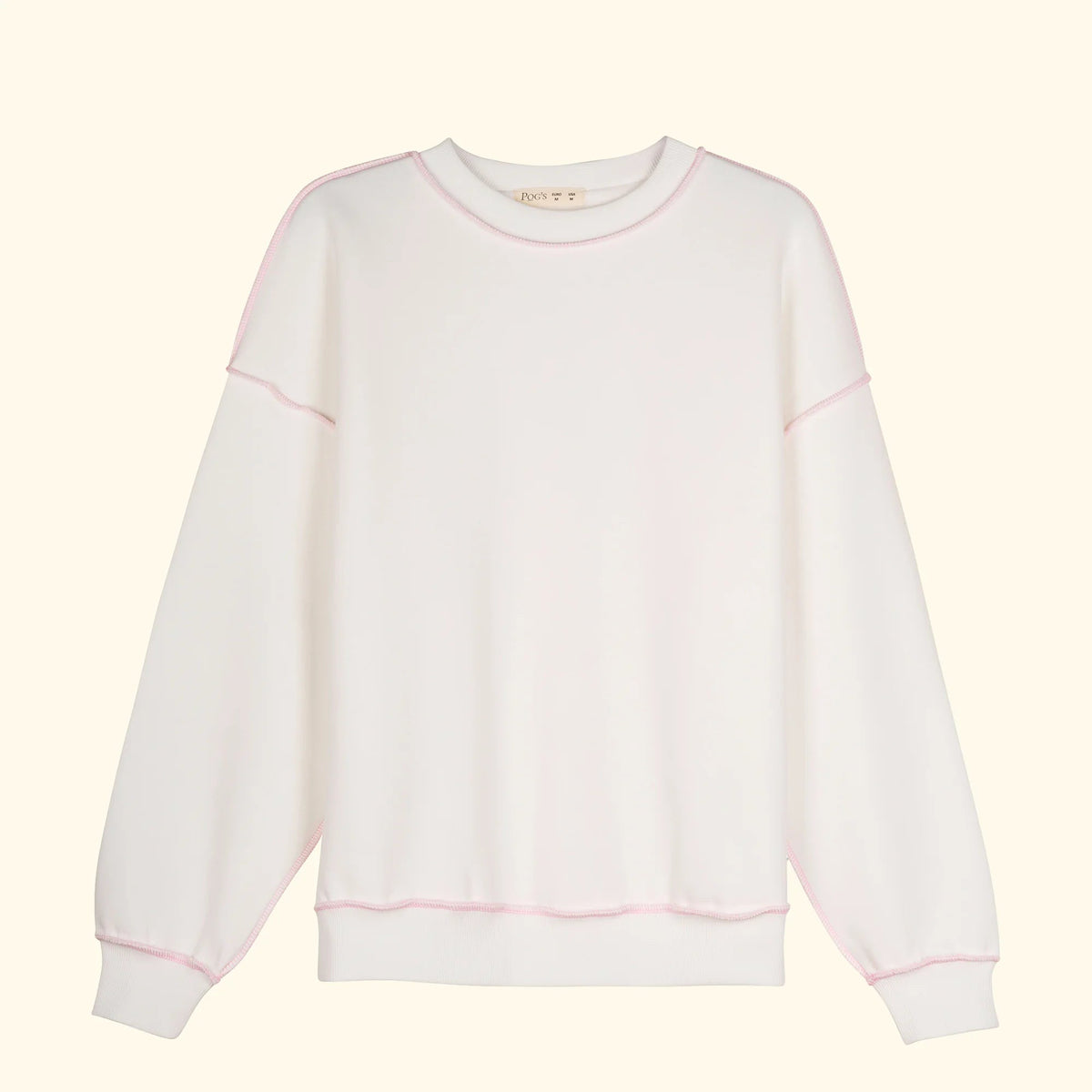 Kadın Kontrast Dikişli Oversize Salaş Sweatshirt - Beyaz-Pembe