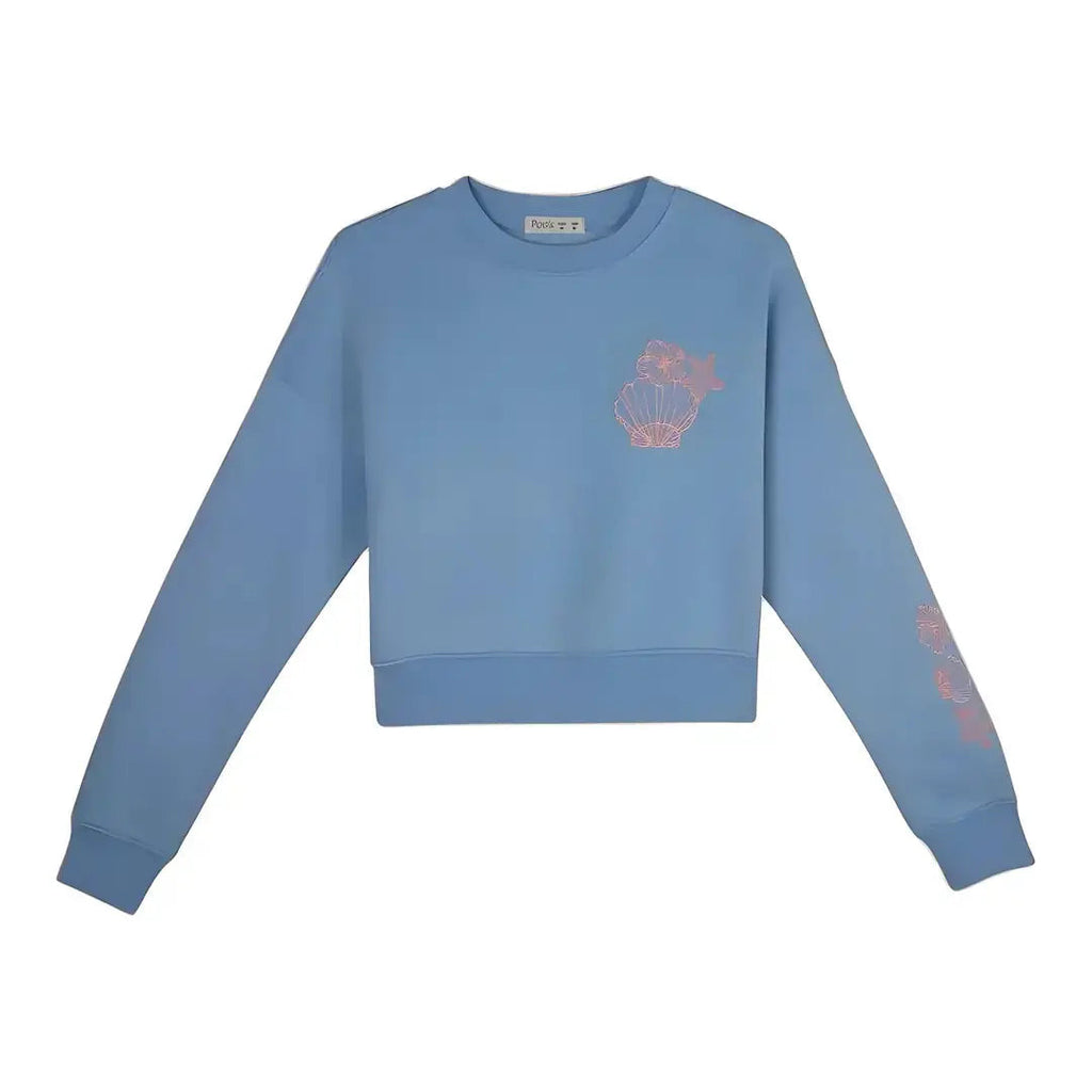 Kadın Bebe Mavi Reef Deniz Nakışlı Crop Regular Fit Sweatshirt - 4
