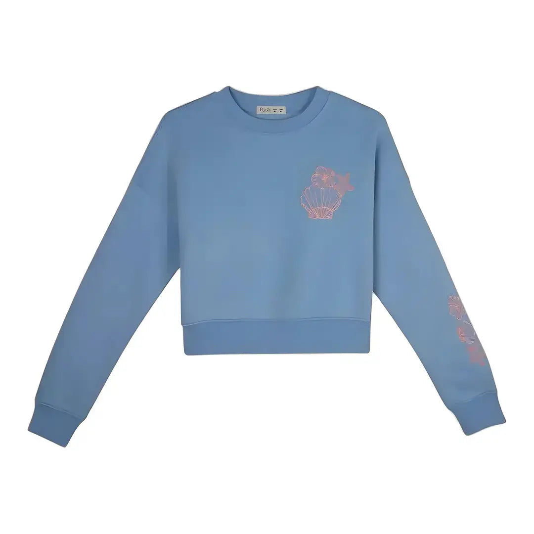 Kadın Bebe Mavi Reef Deniz Nakışlı Crop Regular Fit Sweatshirt - 4