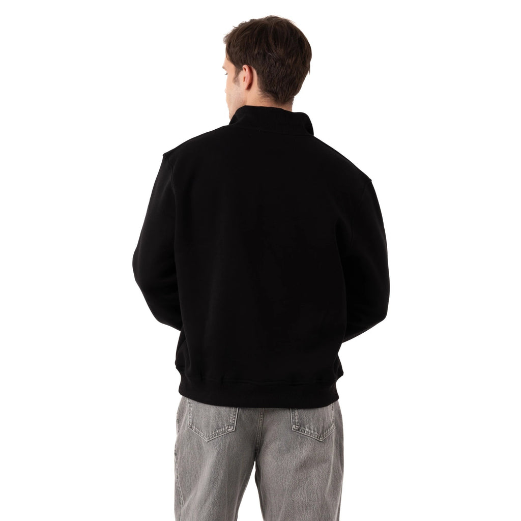 Erkek Siyah Yarım Fermuarlı Yakalı Rahat Kalıp Sweatshirt - 5